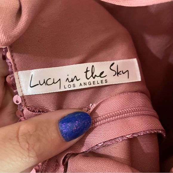 Lucy In The Sky Olivia Plunge Neck Tie Back Sequin Mini Dress in Light Pink - Picture 7 of 9